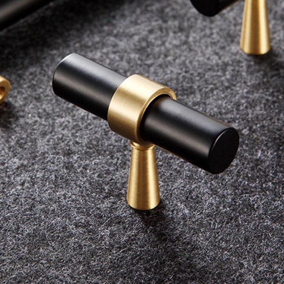 Black and Gold Brass T Bar Pull Cabinet Handles, Solid Brass Bar Handle Set of 4 - Picture 2 of 5
